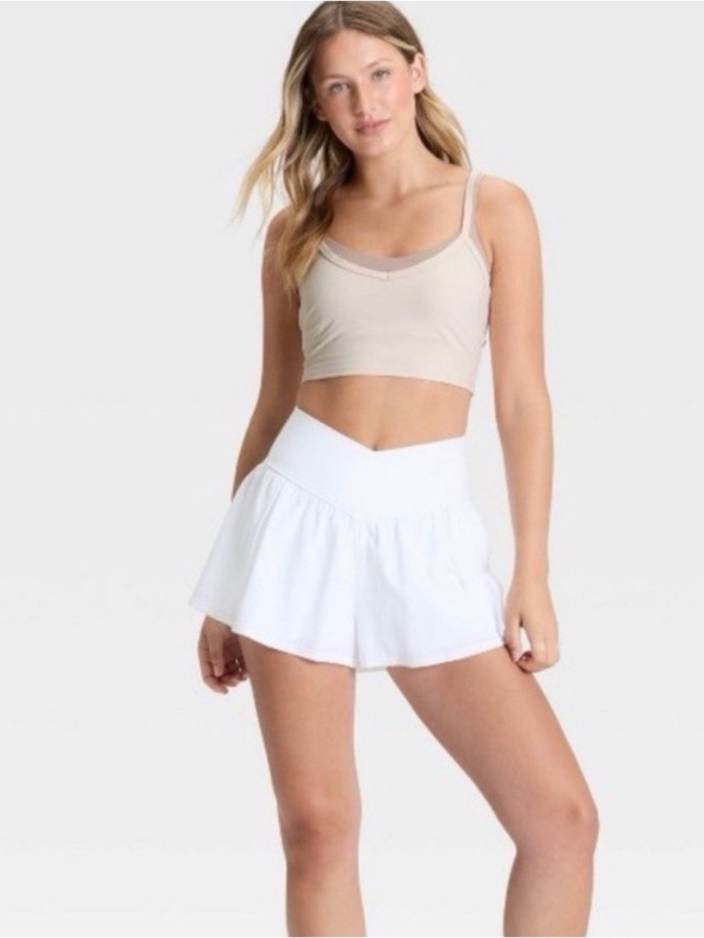 White V‑Waist Active Skort for Women